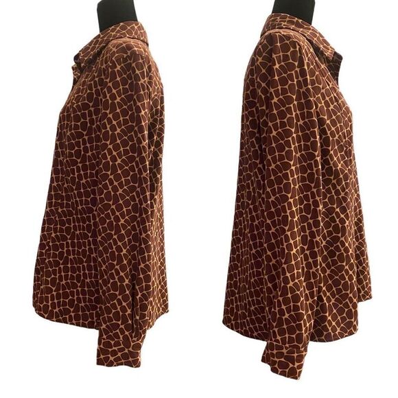 Denim & Co Long Sleeve Giraffe Print Button Down Vintage Y2K Top Size M - Picture 3 of 13